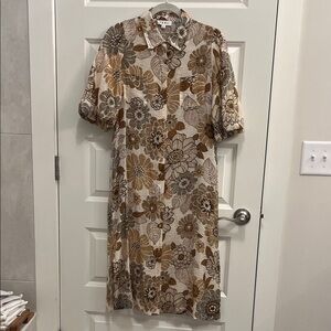 THML Brown & Cream Floral Collared Midi Dress